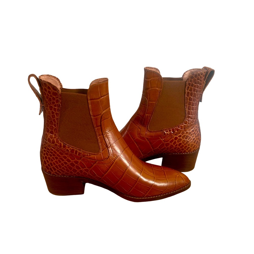 NWOT Veronica Beard Camel Croc-Embossed Boots